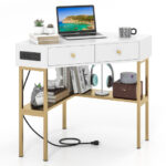 Space-Saving Triangle Corner Desk with 2 Drawers, Charging Station and Storage 32 Space-Saving Triangle Corner Desk with 2 Drawers, Charging Station and Storage