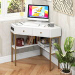 Space-Saving Triangle Corner Desk with 2 Drawers, Charging Station and Storage 36 Space-Saving Triangle Corner Desk with 2 Drawers, Charging Station and Storage