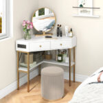 Space-Saving Triangle Corner Desk with 2 Drawers, Charging Station and Storage 37 Space-Saving Triangle Corner Desk with 2 Drawers, Charging Station and Storage