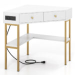 Space-Saving Triangle Corner Desk with 2 Drawers, Charging Station and Storage 38 Space-Saving Triangle Corner Desk with 2 Drawers, Charging Station and Storage