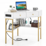 Space-Saving Triangle Corner Desk with 2 Drawers, Charging Station and Storage 39 Space-Saving Triangle Corner Desk with 2 Drawers, Charging Station and Storage