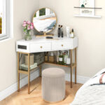 Space-Saving Triangle Corner Desk with 2 Drawers, Charging Station and Storage 29 Space-Saving Triangle Corner Desk with 2 Drawers, Charging Station and Storage