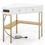 Space-Saving Triangle Corner Desk with 2 Drawers, Charging Station and Storage 31 Space-Saving Triangle Corner Desk with 2 Drawers, Charging Station and Storage