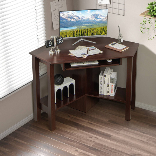 Space-Saving Wooden Corner Desk with Drawer and Storage Shelves 8 Space-Saving Wooden Corner Desk with Drawer and Storage Shelves - Image 8