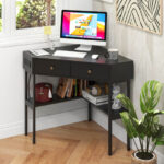 Space-Saving Triangle Corner Desk with 2 Drawers, Charging Station and Storage 23 Space-Saving Triangle Corner Desk with 2 Drawers, Charging Station and Storage