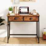 Rustic Brown Home Office Desk with Drawers and Hanging Hooks 8 Rustic Brown Home Office Desk with Drawers and Hanging Hooks