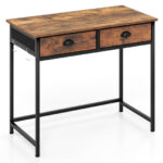 Rustic Brown Home Office Desk with Drawers and Hanging Hooks 10 Rustic Brown Home Office Desk with Drawers and Hanging Hooks