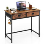 Rustic Brown Home Office Desk with Drawers and Hanging Hooks 11 Rustic Brown Home Office Desk with Drawers and Hanging Hooks