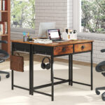 Rustic Brown Home Office Desk with Drawers and Hanging Hooks 14 Rustic Brown Home Office Desk with Drawers and Hanging Hooks