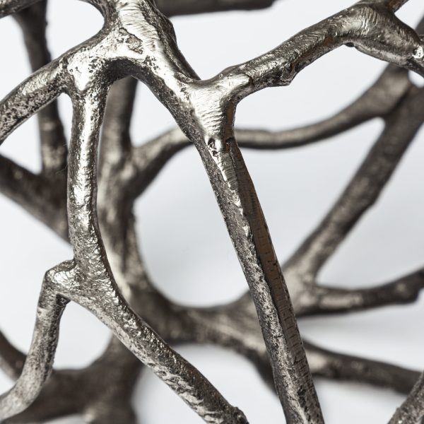 Sphaira I Small 5L x 5W Silver Cast Aluminum Decorative Tree Branch Orb 4