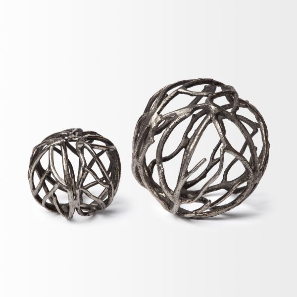 Sphaira II Large 7L x 7W Silver Cast Aluminum Decorative Tree Branch Orb 3
