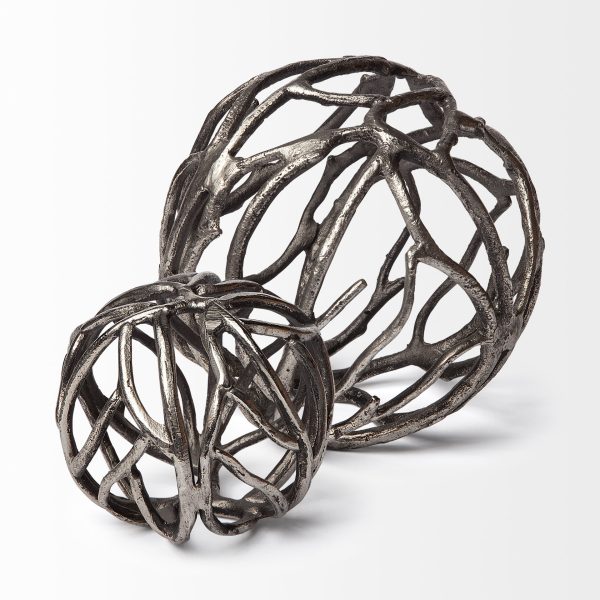 Sphaira II Large 7L x 7W Silver Cast Aluminum Decorative Tree Branch Orb 4