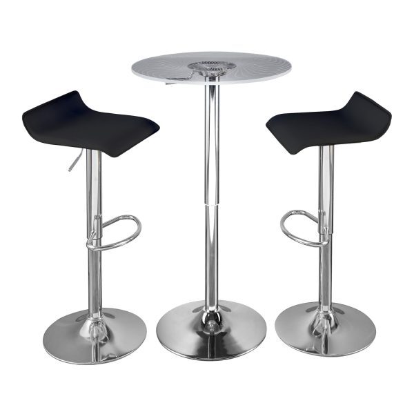 Spyra Ale Contemporary Adjustable Chrome Bar Set with Light Up Acrylic Tabletop and Black PVC 3 Piece 1