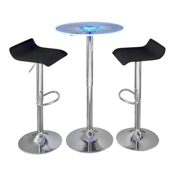 Spyra Ale Contemporary Adjustable Chrome Bar Set with Light Up Acrylic Tabletop and Black PVC 3 Piece 2