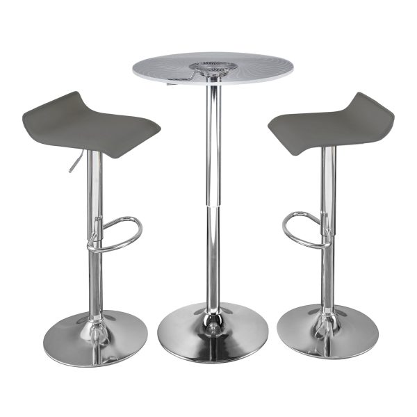 Spyra Ale Contemporary Adjustable Chrome Bar Set with Light Up Acrylic Tabletop and Grey Stools Set of 3 2