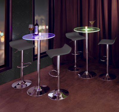 Spyra-Ale Contemporary Adjustable Chrome Bar Set with Light-Up Acrylic Tabletop and Grey Stools (Set of 3)