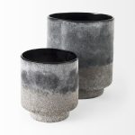Squally 8.0L x 8.0W x 8.6H Black/Brown Glass Ombre Textured Vase