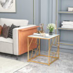 Gold Geometric End Table with Tempered Glass Top 8 Gold Geometric End Table with Tempered Glass Top