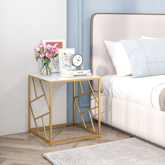 Gold Geometric End Table with Tempered Glass Top 2 Gold Geometric End Table with Tempered Glass Top - Image 2