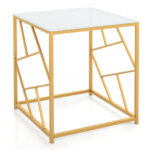 Gold Geometric End Table with Tempered Glass Top 11 Gold Geometric End Table with Tempered Glass Top