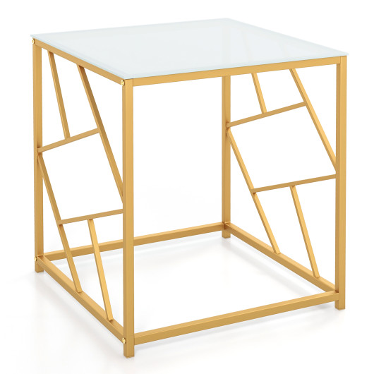 Gold Geometric End Table with Tempered Glass Top 4 Gold Geometric End Table with Tempered Glass Top - Image 4