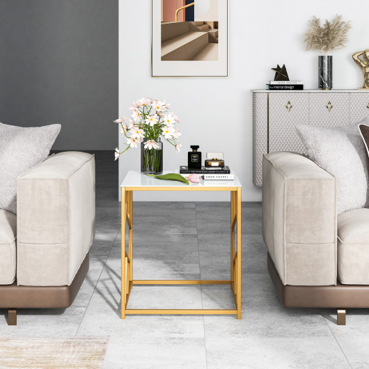 Gold Geometric End Table with Tempered Glass Top 6 Gold Geometric End Table with Tempered Glass Top - Image 6