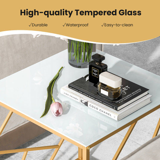 Gold Geometric End Table with Tempered Glass Top 7 Gold Geometric End Table with Tempered Glass Top - Image 7