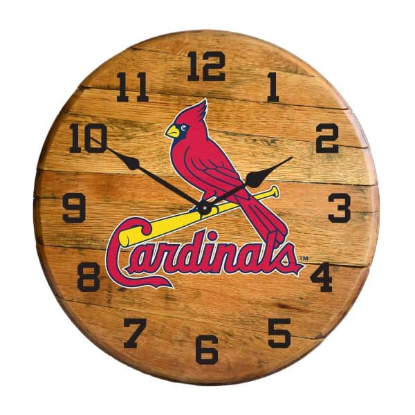 St Louis Cardinals Oak Whiskey Barrel Clock MLB Licensed 2