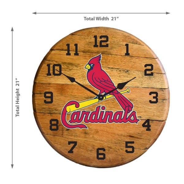 St Louis Cardinals Oak Whiskey Barrel Clock MLB Licensed