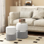 Stackable Velvet Linen Storage Ottomans with Gold Trim (Set of 2) 22 Stackable Velvet Linen Storage Ottomans with Gold Trim (Set of 2)