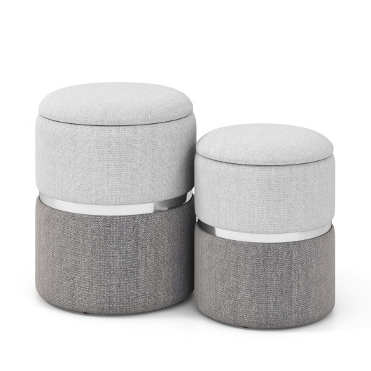 Stackable Velvet Linen Storage Ottomans with Gold Trim (Set of 2) 10 Stackable Velvet Linen Storage Ottomans with Gold Trim (Set of 2) - Image 10