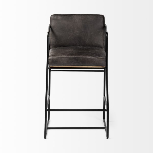 Stamford 36 Total Height Black Leather Seat w Wood Back Metal Frame Counter Stool 3