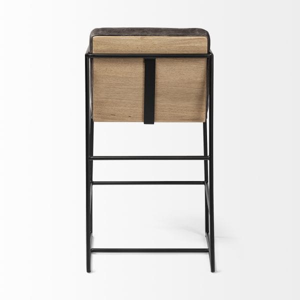 Stamford 36 Total Height Black Leather Seat w Wood Back Metal Frame Counter Stool 5