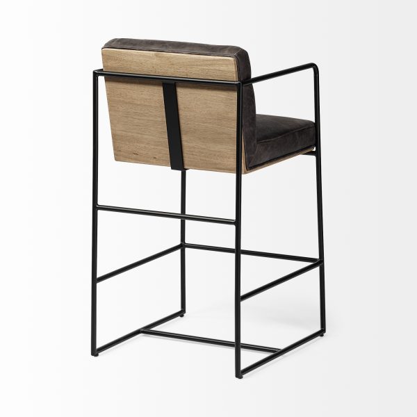 Stamford 36 Total Height Black Leather Seat w Wood Back Metal Frame Counter Stool 6