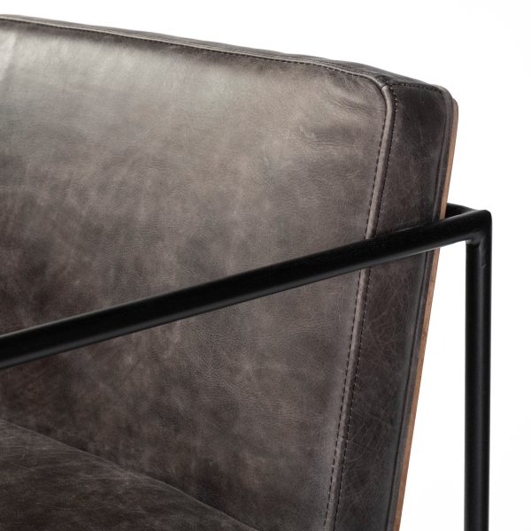 Stamford 36 Total Height Black Leather Seat w Wood Back Metal Frame Counter Stool 7