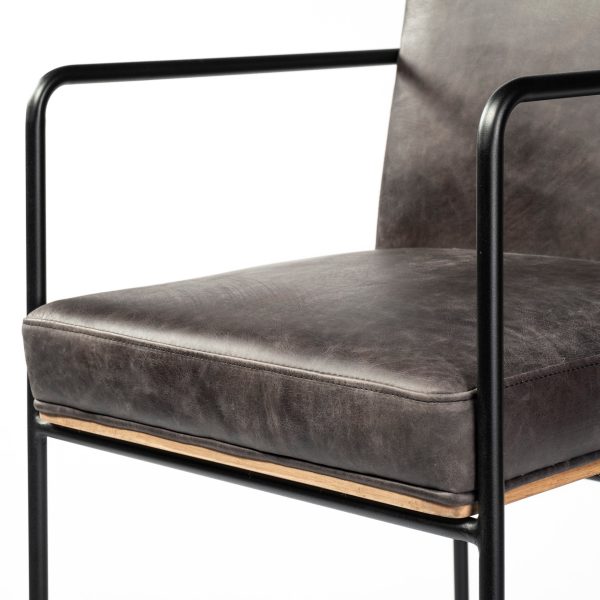 Stamford 36 Total Height Black Leather Seat w Wood Back Metal Frame Counter Stool 8