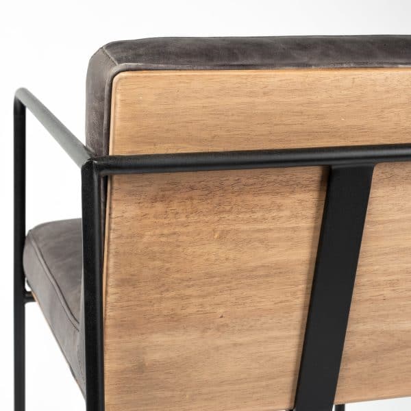 Stamford 36 Total Height Black Leather Seat w Wood Back Metal Frame Counter Stool 9