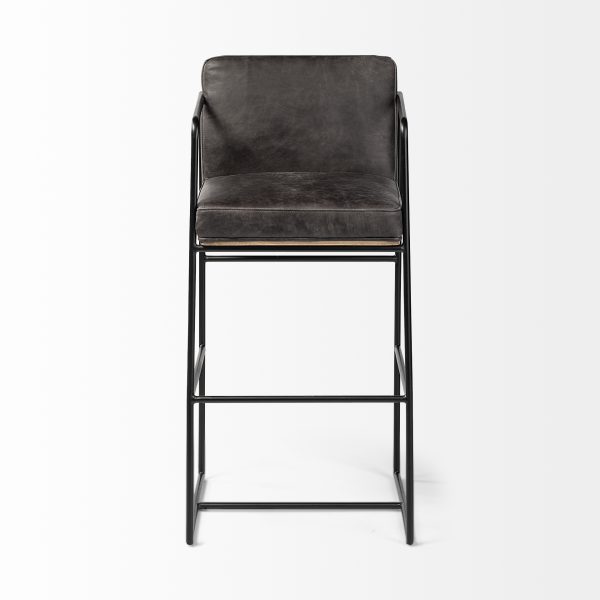 Stamford 40 Total Height Black Leather Seat w Wood Back Metal Frame Bar Stool 3