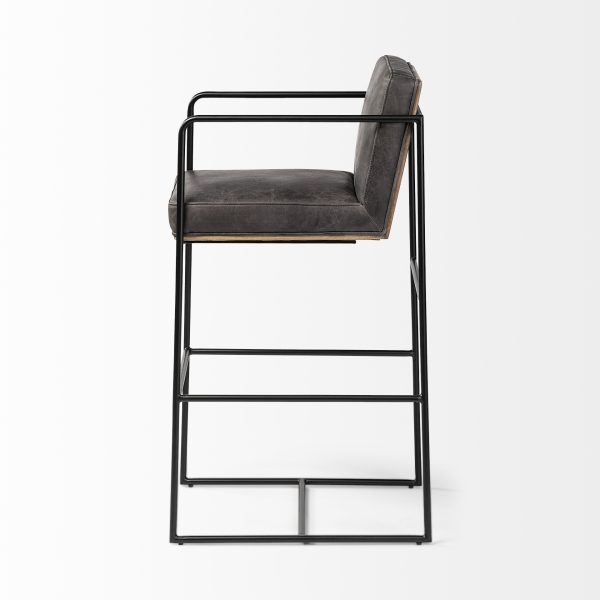 Stamford 40 Total Height Black Leather Seat w Wood Back Metal Frame Bar Stool 4