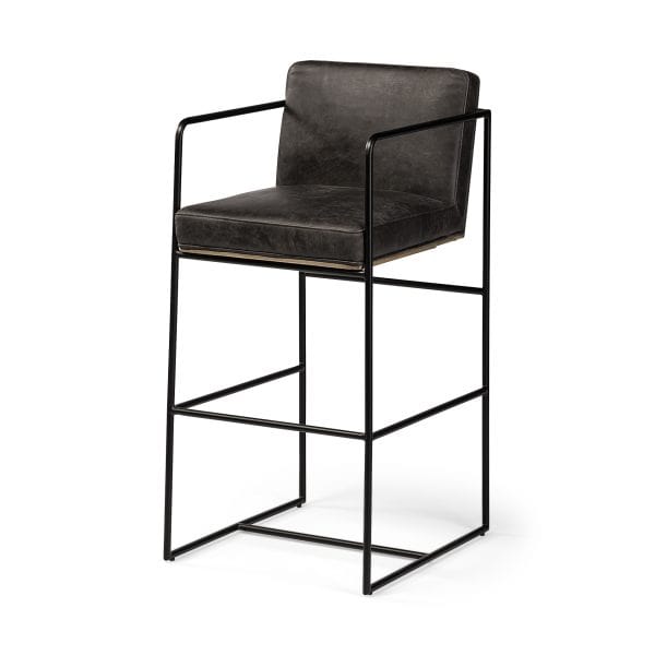 Stamford 40 Total Height Black Leather Seat w Wood Back Metal Frame Bar Stool