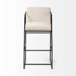 Stamford 40" Total Height Light Beige Upholstered Seat w/ Wood Back, Metal Frame Bar Stool