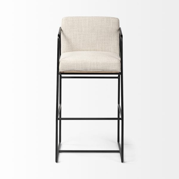 Stamford 40 Total Height Light Beige Upholstered Seat w Wood Back Metal Frame Bar Stool 3