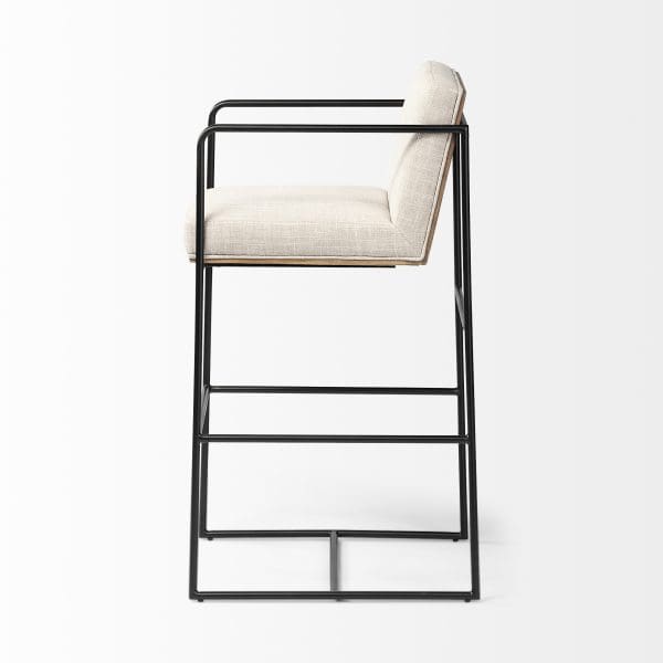 Stamford 40 Total Height Light Beige Upholstered Seat w Wood Back Metal Frame Bar Stool 4