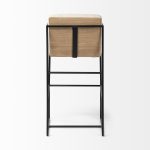 Stamford 40" Total Height Light Beige Upholstered Seat w/ Wood Back, Metal Frame Bar Stool