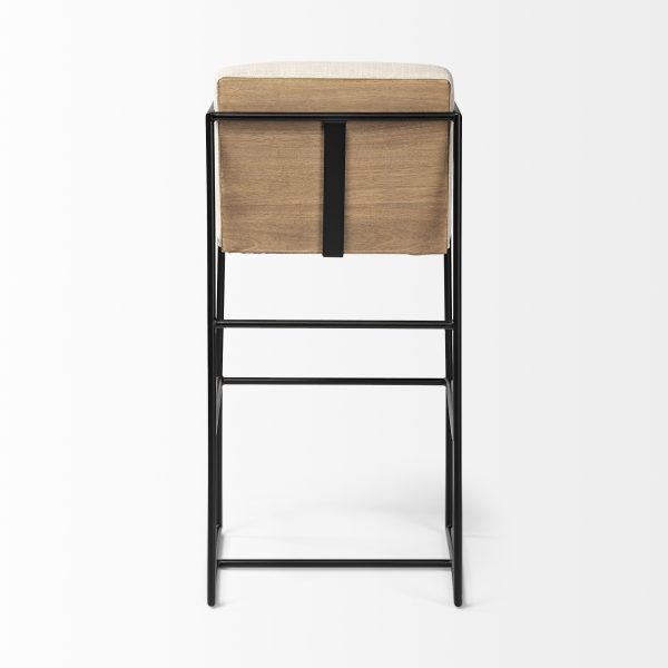 Stamford 40 Total Height Light Beige Upholstered Seat w Wood Back Metal Frame Bar Stool 5