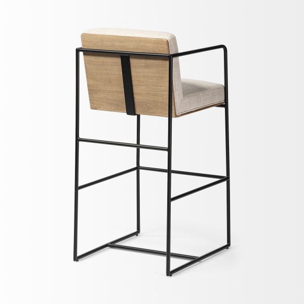 Stamford 40 Total Height Light Beige Upholstered Seat w Wood Back Metal Frame Bar Stool 6