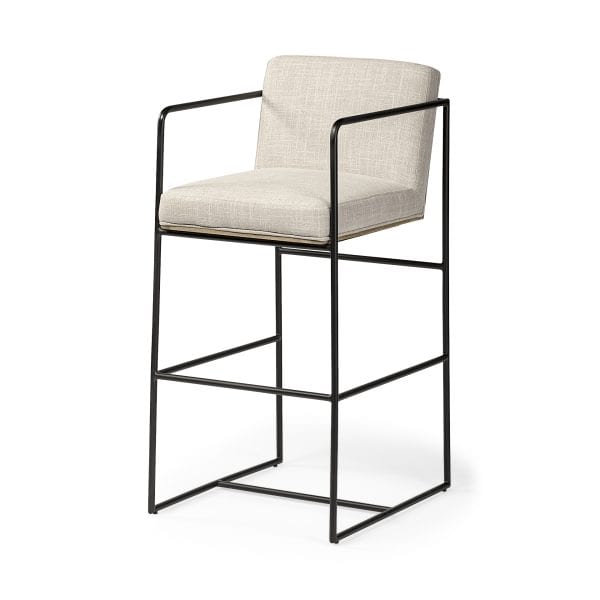 Stamford 40 Total Height Light Beige Upholstered Seat w Wood Back Metal Frame Bar Stool