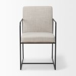 Stamford Beige Upholstered Seat w/ Wood Back, Black Metal Frame Dining Chair w/ Arms