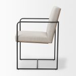 Stamford Beige Upholstered Seat w/ Wood Back, Black Metal Frame Dining Chair w/ Arms