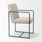 Stamford Beige Upholstered Seat w/ Wood Back, Black Metal Frame Dining Chair w/ Arms